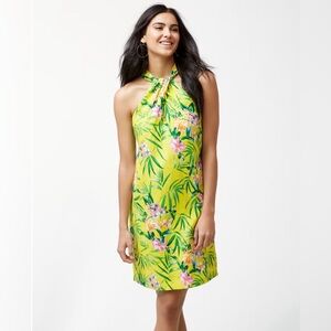 Tommy Bahama Humming A Bloom Linen Yellow Floral Halter Dress NWOT Medium